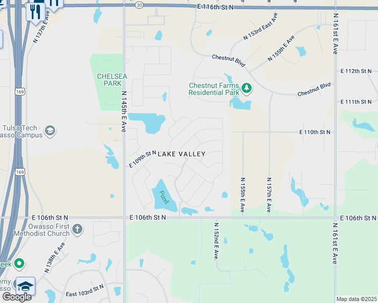 map of restaurants, bars, coffee shops, grocery stores, and more near 10908 North 151st East Avenue in Owasso