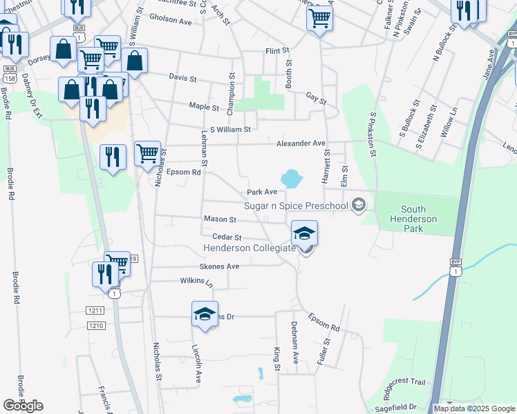 map of restaurants, bars, coffee shops, grocery stores, and more near 610 Epsom Road in Henderson