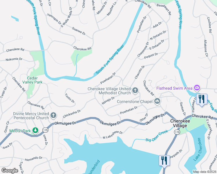 map of restaurants, bars, coffee shops, grocery stores, and more near 15 Navajo Trce in Cherokee Village