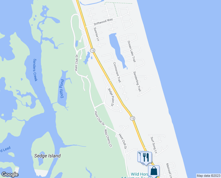 map of restaurants, bars, coffee shops, grocery stores, and more near 741 Ridge Point Drive in Corolla