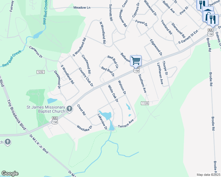 map of restaurants, bars, coffee shops, grocery stores, and more near 134 White Oak Dr in Henderson