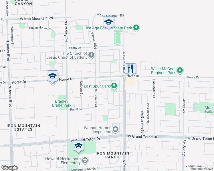 map of restaurants, bars, coffee shops, grocery stores, and more near 5000 West Lone Wolf Avenue in Las Vegas