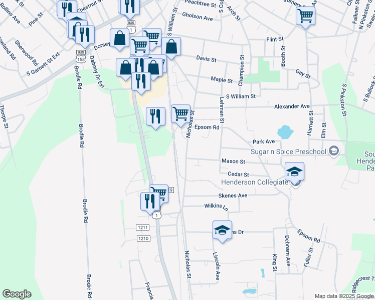 map of restaurants, bars, coffee shops, grocery stores, and more near 1390 Nicholas Street in Henderson