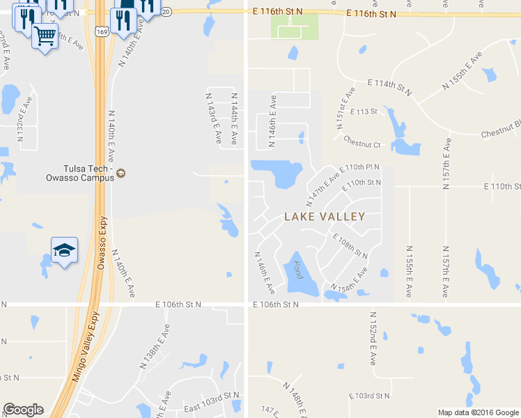 map of restaurants, bars, coffee shops, grocery stores, and more near 14507 East 109th Place North in Owasso
