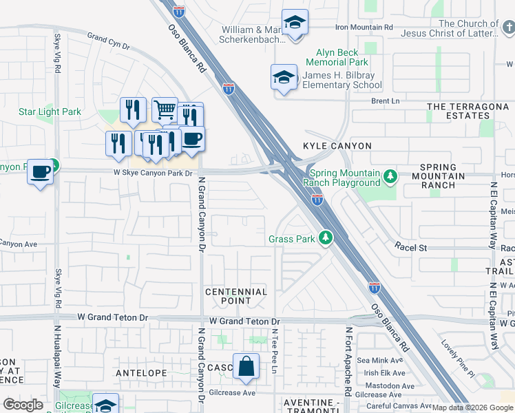 map of restaurants, bars, coffee shops, grocery stores, and more near 9430 Havasu Canyon Avenue in Las Vegas