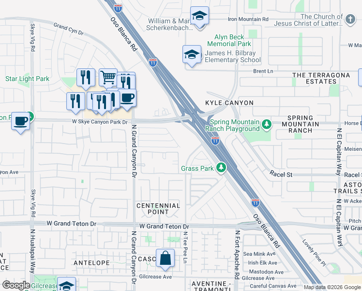 map of restaurants, bars, coffee shops, grocery stores, and more near 8412 Walker Gardens in Las Vegas