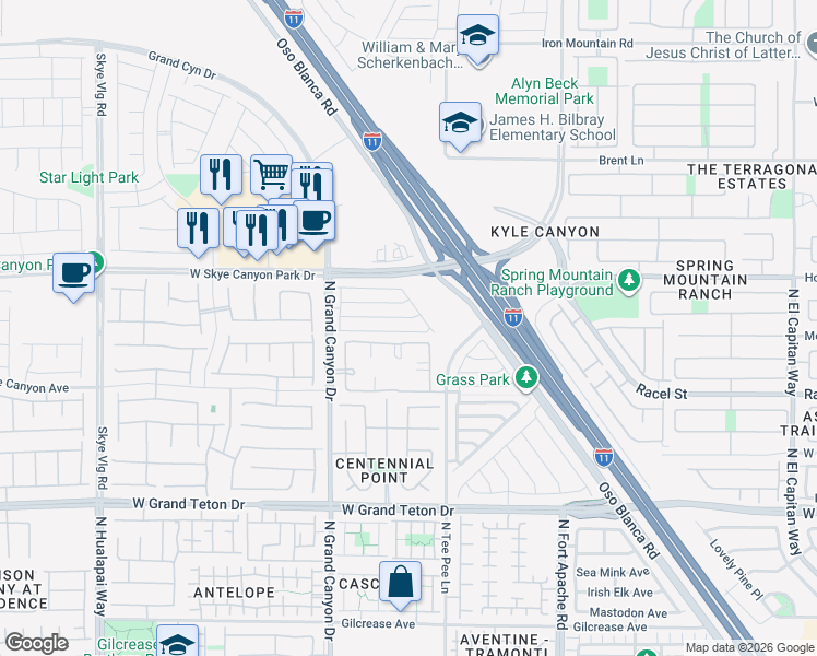 map of restaurants, bars, coffee shops, grocery stores, and more near 9442 Havasu Canyon Avenue in Las Vegas