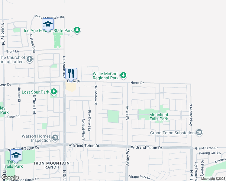 map of restaurants, bars, coffee shops, grocery stores, and more near 4341 Desert Home Avenue in North Las Vegas