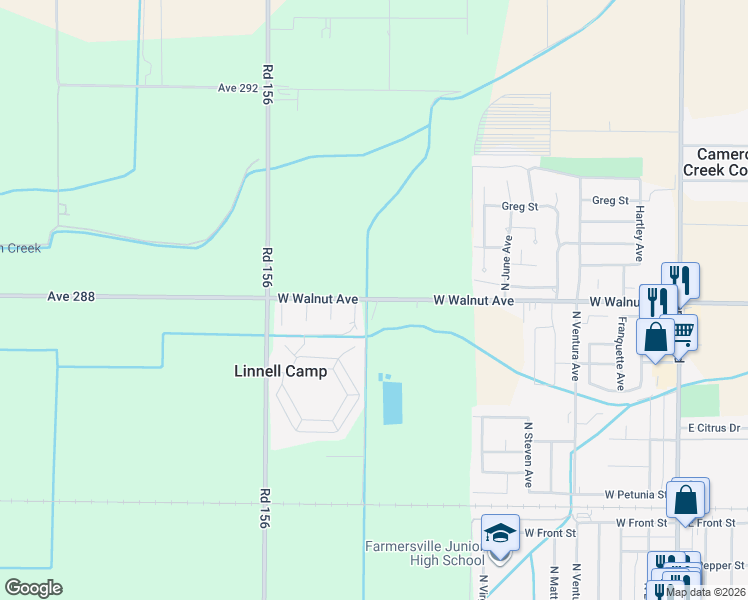 map of restaurants, bars, coffee shops, grocery stores, and more near North Road 160 in Visalia