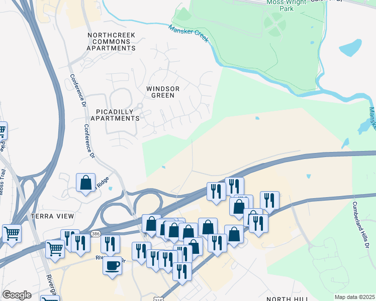 map of restaurants, bars, coffee shops, grocery stores, and more near 231 Liberty Lane in Nashville