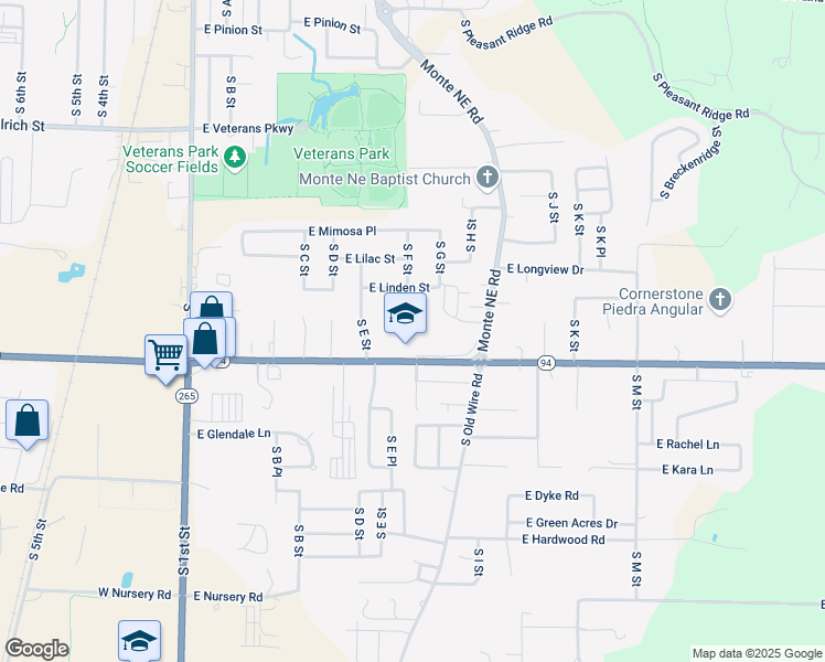 map of restaurants, bars, coffee shops, grocery stores, and more near 505 East New Hope Road in Rogers