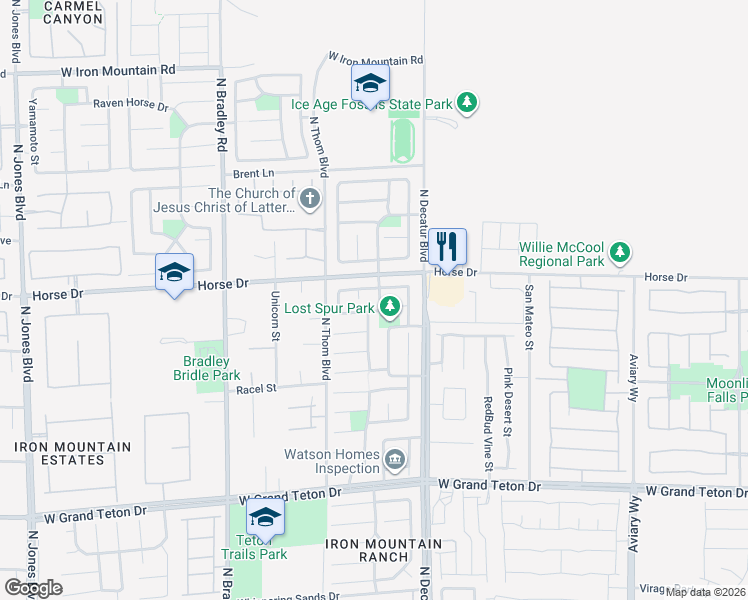 map of restaurants, bars, coffee shops, grocery stores, and more near 8312 North Highland Ranch Street in Las Vegas