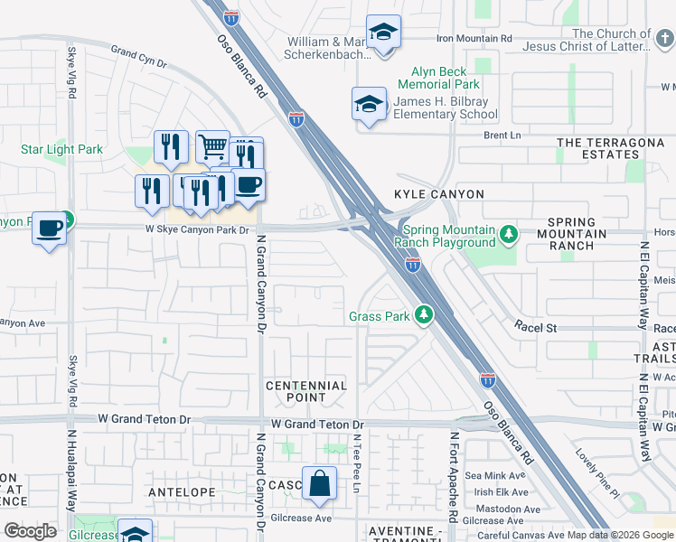 map of restaurants, bars, coffee shops, grocery stores, and more near 8425 Walker Gardens in Las Vegas