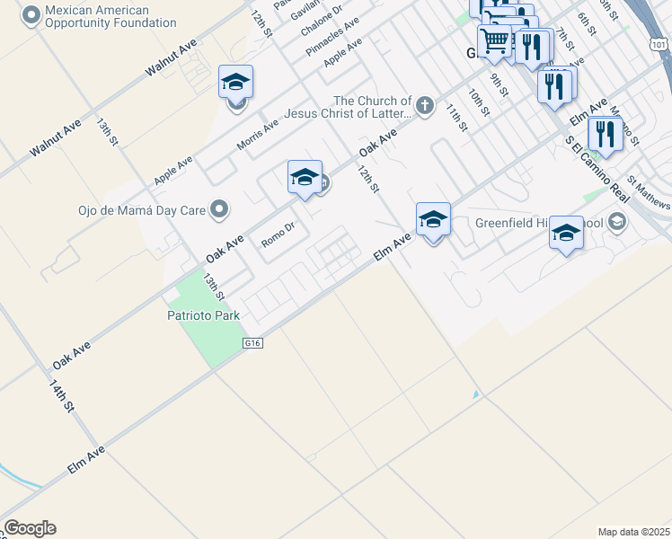 map of restaurants, bars, coffee shops, grocery stores, and more near 1243 Clark Colony Avenue in Greenfield