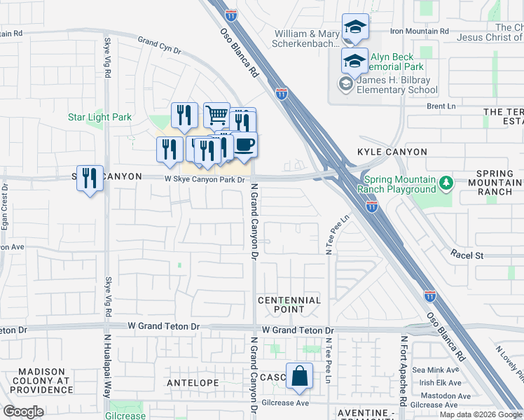 map of restaurants, bars, coffee shops, grocery stores, and more near 9527 Havasu Canyon Avenue in Las Vegas