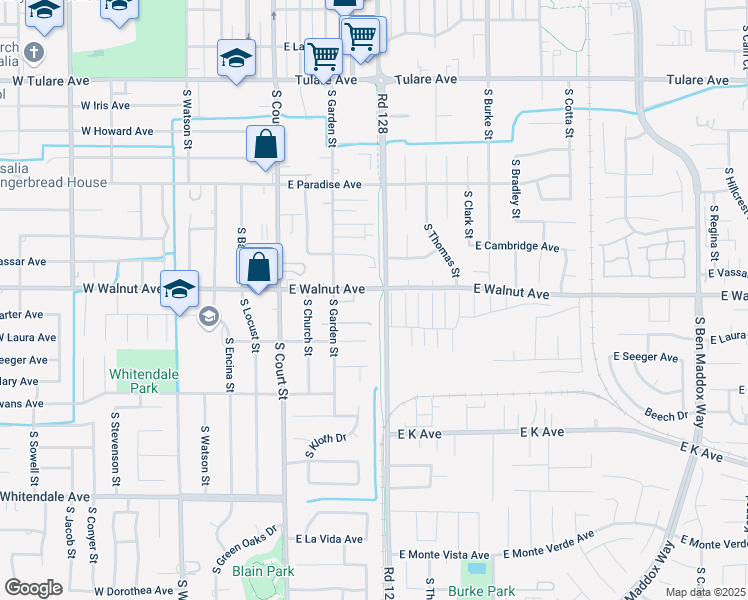 map of restaurants, bars, coffee shops, grocery stores, and more near 449 Harter Court in Visalia