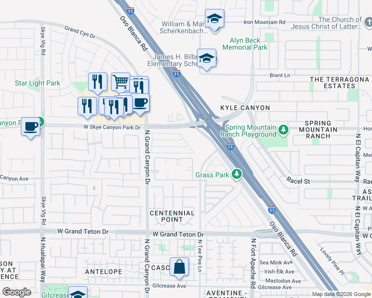 map of restaurants, bars, coffee shops, grocery stores, and more near 9433 Grandview Spring Avenue in Las Vegas