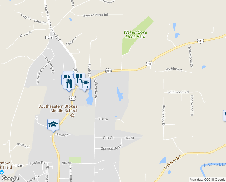 map of restaurants, bars, coffee shops, grocery stores, and more near 1208 North Main Street in Walnut Cove