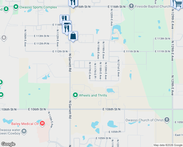 map of restaurants, bars, coffee shops, grocery stores, and more near 10913 North 117th East Avenue in Owasso
