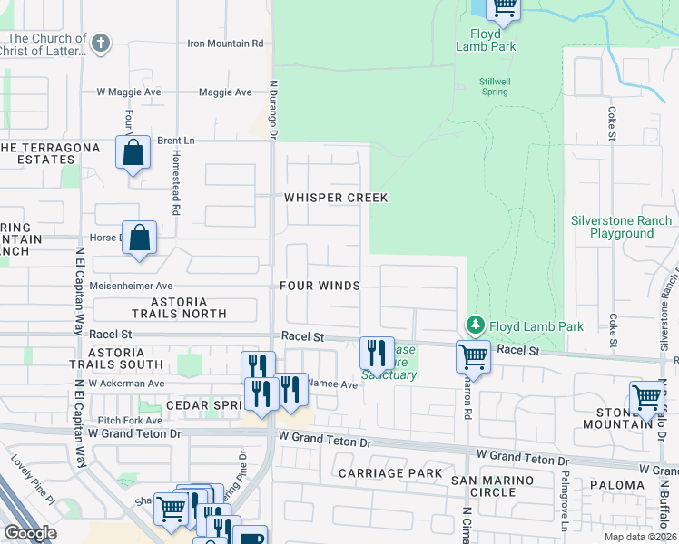 map of restaurants, bars, coffee shops, grocery stores, and more near 8209 Flowing Rapids Court in Las Vegas