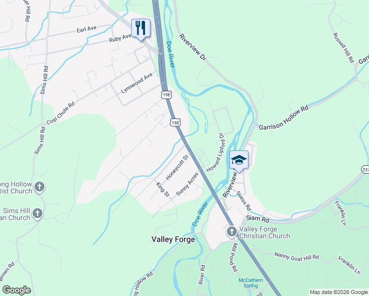 map of restaurants, bars, coffee shops, grocery stores, and more near 4064 U.S. 19E in Elizabethton