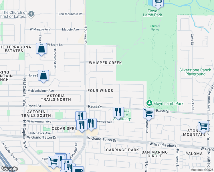 map of restaurants, bars, coffee shops, grocery stores, and more near 8217 Cabin Springs Avenue in Las Vegas