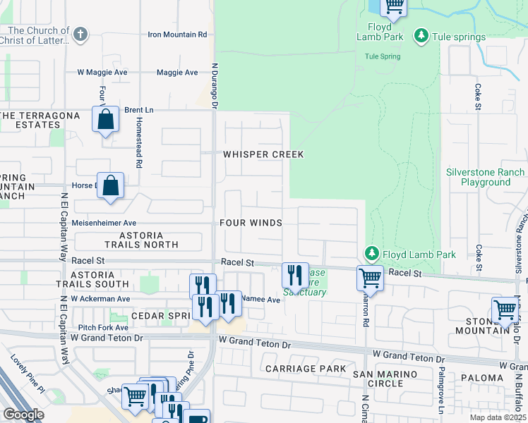 map of restaurants, bars, coffee shops, grocery stores, and more near 8221 Cabin Springs Avenue in Las Vegas
