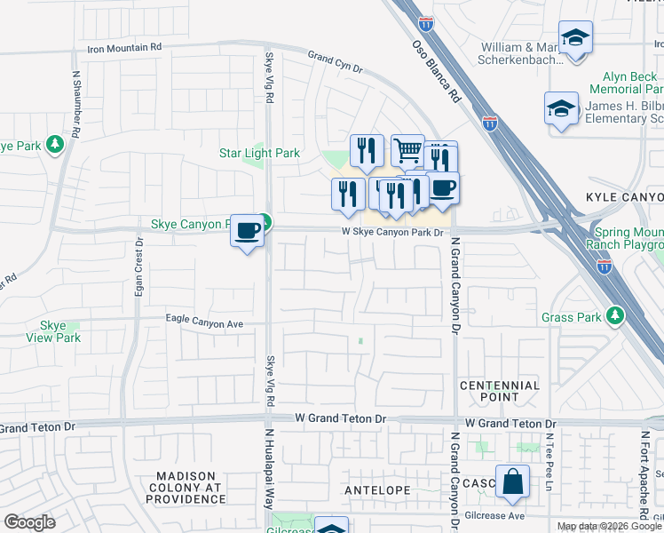 map of restaurants, bars, coffee shops, grocery stores, and more near 9946 Peaceful Peaks Avenue in Las Vegas