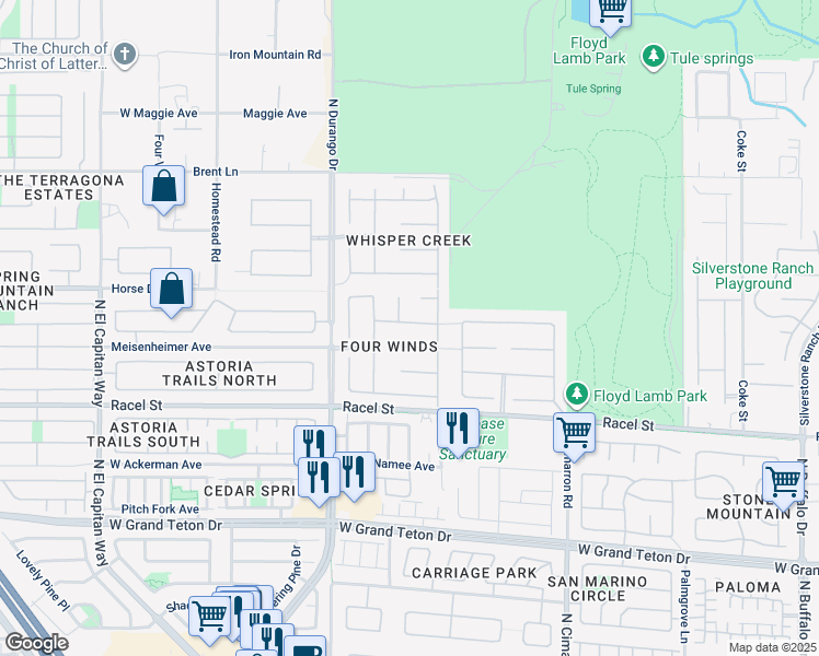 map of restaurants, bars, coffee shops, grocery stores, and more near 8221 Cabin Springs Avenue in Las Vegas