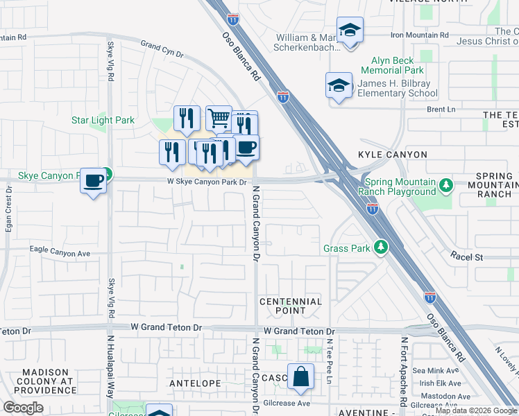 map of restaurants, bars, coffee shops, grocery stores, and more near 9527 Havasu Canyon Avenue in Las Vegas