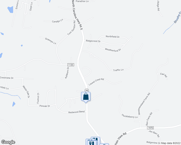 map of restaurants, bars, coffee shops, grocery stores, and more near 1045 Laurel Bluff Drive in King