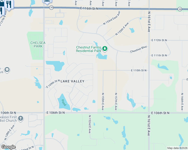 map of restaurants, bars, coffee shops, grocery stores, and more near 10917 North 154th East Avenue in Owasso