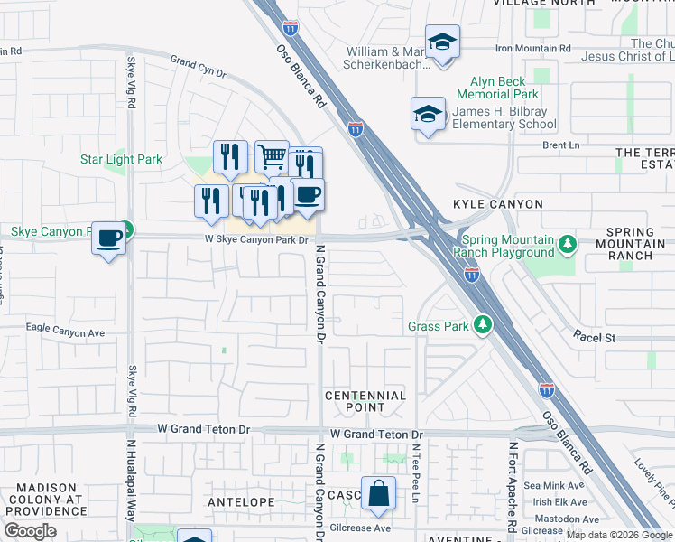 map of restaurants, bars, coffee shops, grocery stores, and more near 9530 Grandview Spring Avenue in Las Vegas