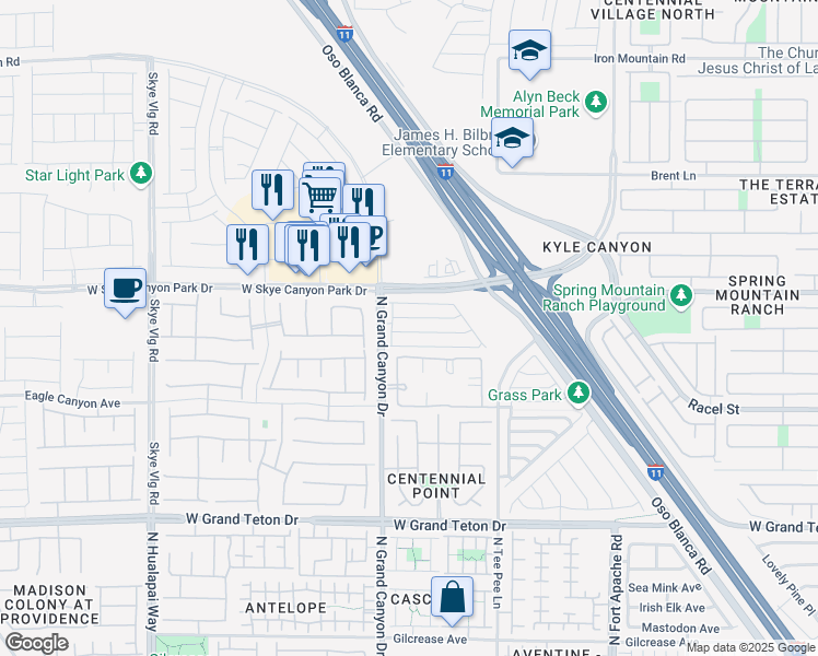map of restaurants, bars, coffee shops, grocery stores, and more near 9522 Grandview Spring Avenue in Las Vegas