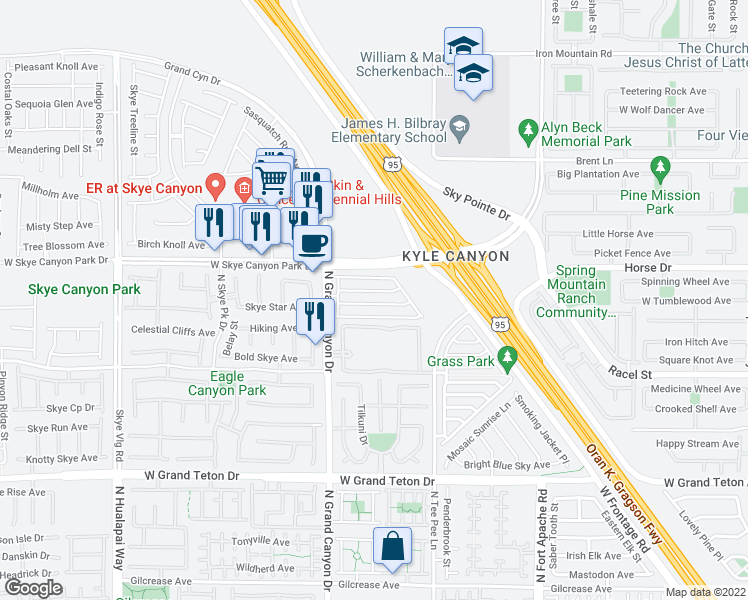 map of restaurants, bars, coffee shops, grocery stores, and more near 9476 Grandview Spring Avenue in Las Vegas