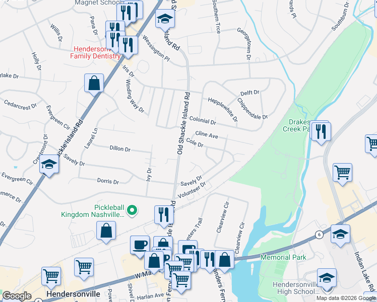 map of restaurants, bars, coffee shops, grocery stores, and more near 100 Cole Drive in Hendersonville