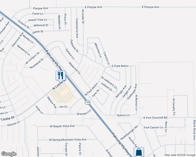 map of restaurants, bars, coffee shops, grocery stores, and more near 6420 Park Retiro in Pahrump