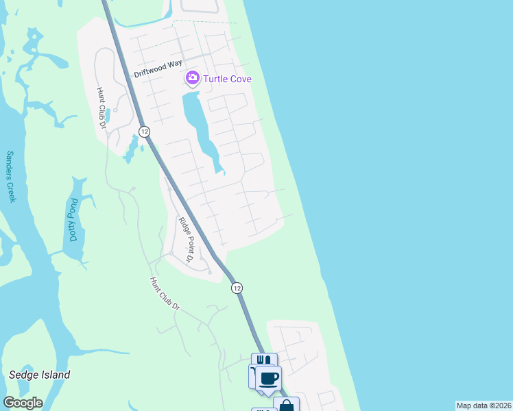 map of restaurants, bars, coffee shops, grocery stores, and more near 616 Skimmer Arch in Corolla