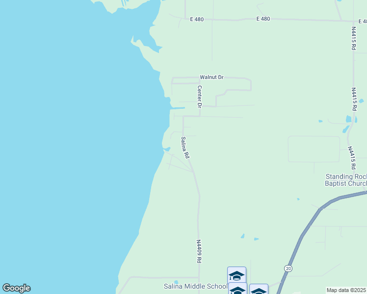 map of restaurants, bars, coffee shops, grocery stores, and more near Salina Road in Mayes County