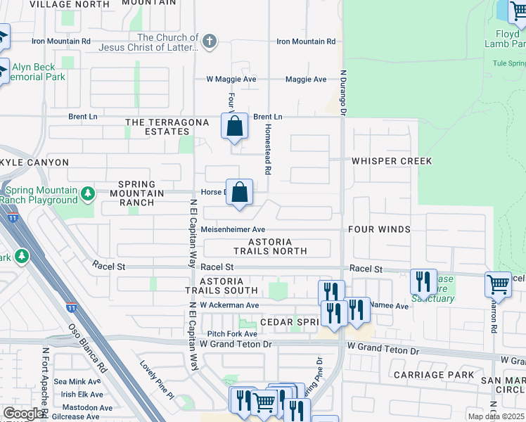 map of restaurants, bars, coffee shops, grocery stores, and more near 8400 Rustling Leaves Lane in Las Vegas