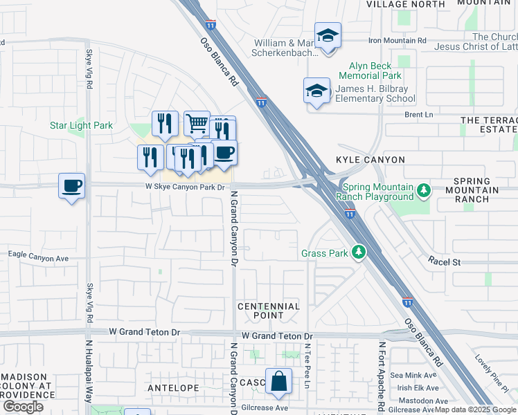 map of restaurants, bars, coffee shops, grocery stores, and more near 9507 Milkweed Canyon Avenue in Las Vegas