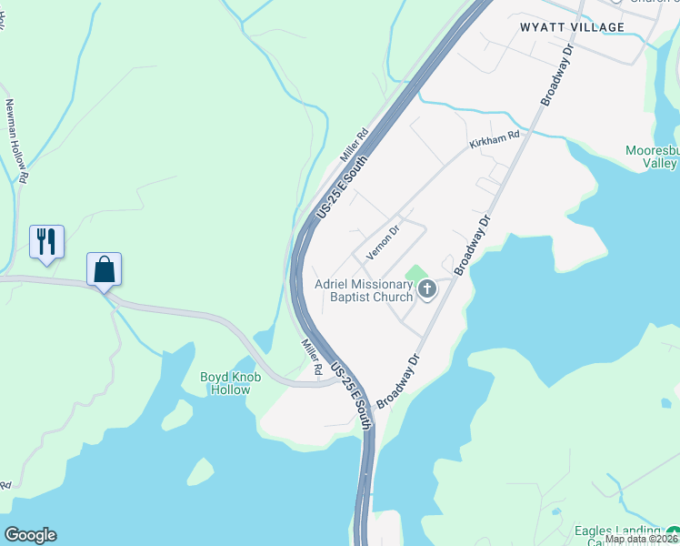 map of restaurants, bars, coffee shops, grocery stores, and more near 620 Kirkham Road in Bean Station