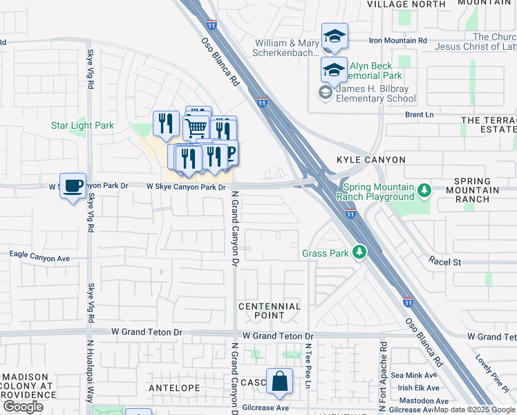 map of restaurants, bars, coffee shops, grocery stores, and more near 9511 Milkweed Canyon Avenue in Las Vegas