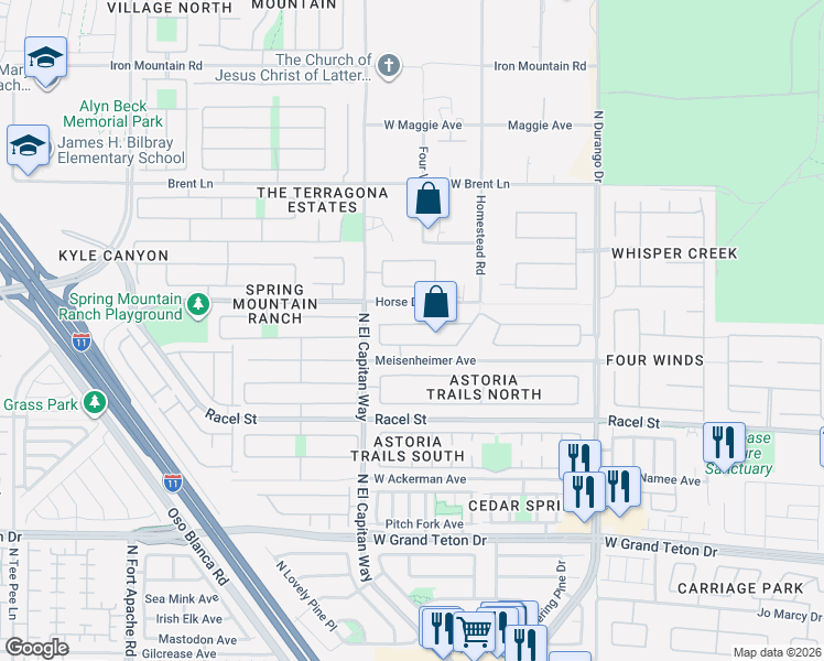 map of restaurants, bars, coffee shops, grocery stores, and more near 8709 Butterchurn Avenue in Las Vegas
