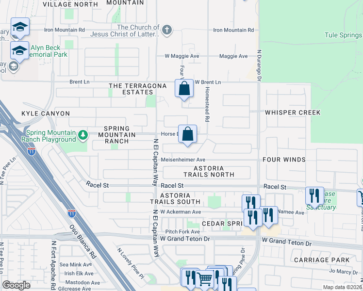 map of restaurants, bars, coffee shops, grocery stores, and more near 8700 Butterchurn Avenue in Las Vegas