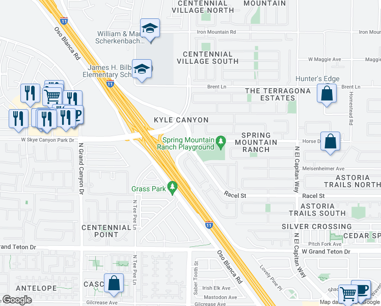 map of restaurants, bars, coffee shops, grocery stores, and more near 8460 Teton Crest Place in Las Vegas