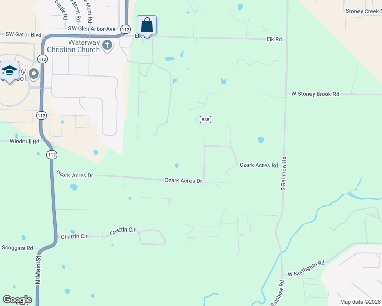 map of restaurants, bars, coffee shops, grocery stores, and more near 3599 Ozark Acres Drive in Bentonville