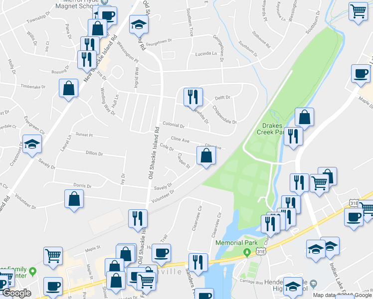 map of restaurants, bars, coffee shops, grocery stores, and more near 121 Cole Drive in Hendersonville