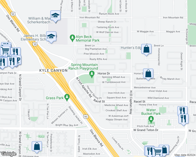map of restaurants, bars, coffee shops, grocery stores, and more near 9057 Spinning Wheel Avenue in Las Vegas