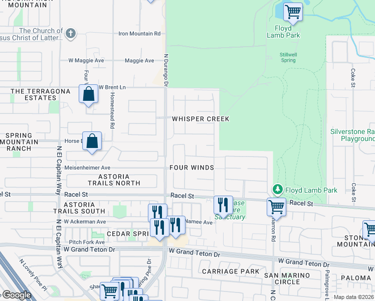 map of restaurants, bars, coffee shops, grocery stores, and more near 8404 Romantic Sunset Street in Las Vegas